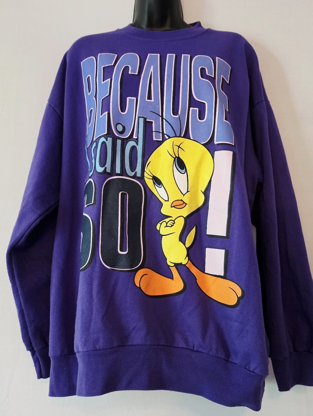 Vintage 90s Looney Tunes Tweety Bird Because I Said So Purple Sweatshirt 18/20W